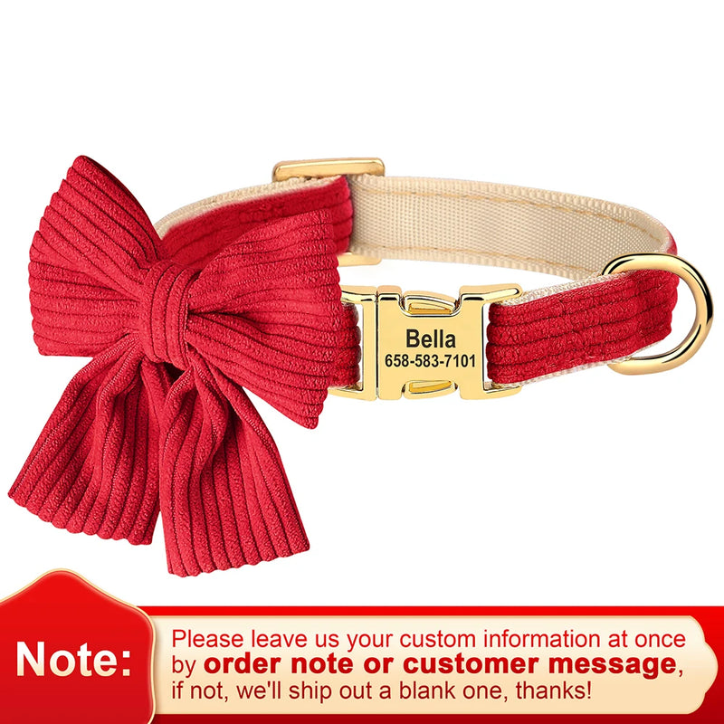 Coleira personalizada para cachorro, gravata borboleta grande, identificação para cachorro de estimação, gravação grátis, laço fofo para cães pequenos e médios, gatos, acessórios para animais de estimação