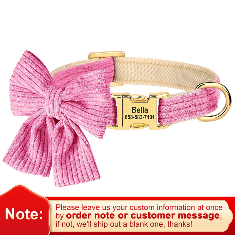 Coleira personalizada para cachorro, gravata borboleta grande, identificação para cachorro de estimação, gravação grátis, laço fofo para cães pequenos e médios, gatos, acessórios para animais de estimação