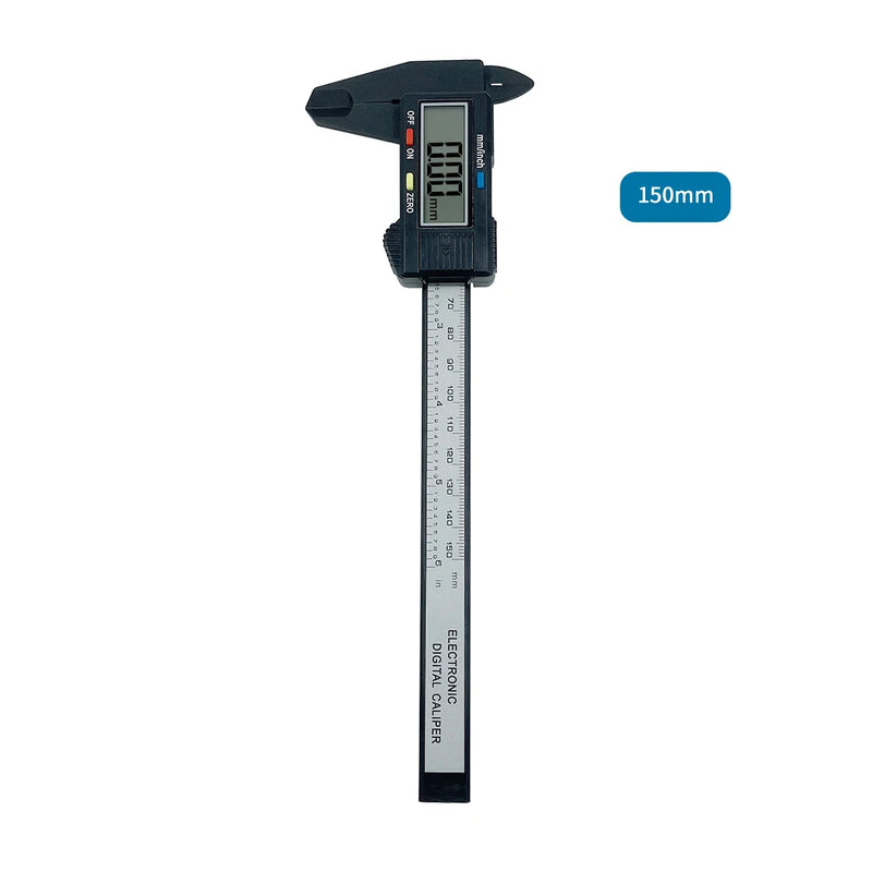 Paquímetro digital eletrônico de 150 mm e 100 mm, mostrador de fibra de carbono, paquímetro, micrômetro, ferramenta de medição, régua digital