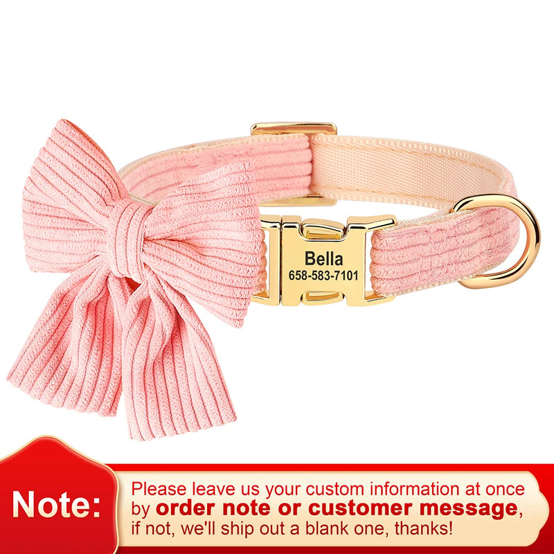 Coleira personalizada para cachorro, gravata borboleta grande, identificação para cachorro de estimação, gravação grátis, laço fofo para cães pequenos e médios, gatos, acessórios para animais de estimação