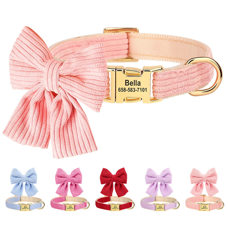 Coleira personalizada para cachorro, gravata borboleta grande, identificação para cachorro de estimação, gravação grátis, laço fofo para cães pequenos e médios, gatos, acessórios para animais de estimação