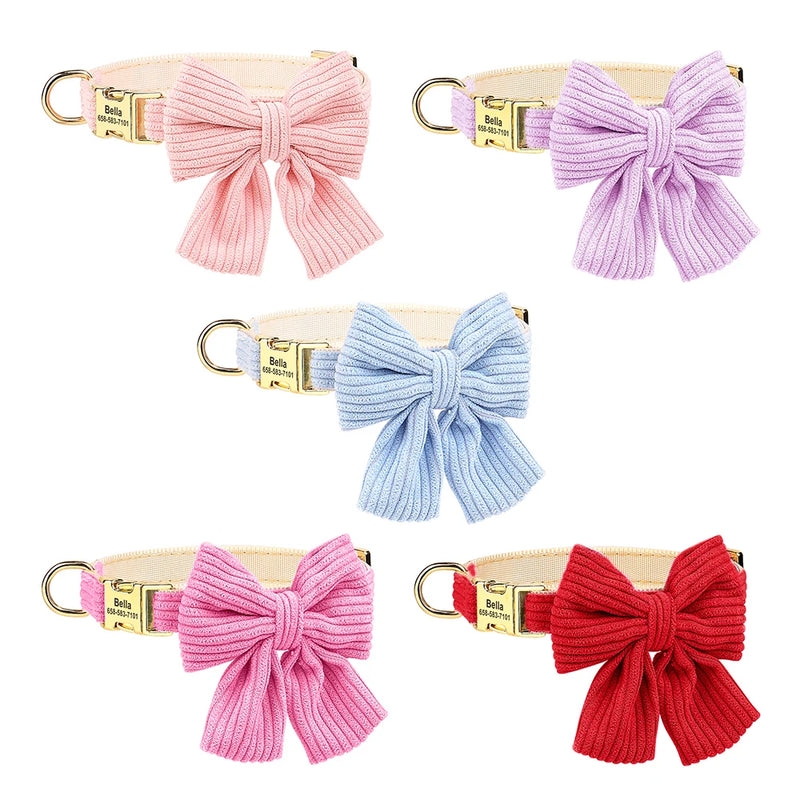 Coleira personalizada para cachorro, gravata borboleta grande, identificação para cachorro de estimação, gravação grátis, laço fofo para cães pequenos e médios, gatos, acessórios para animais de estimação