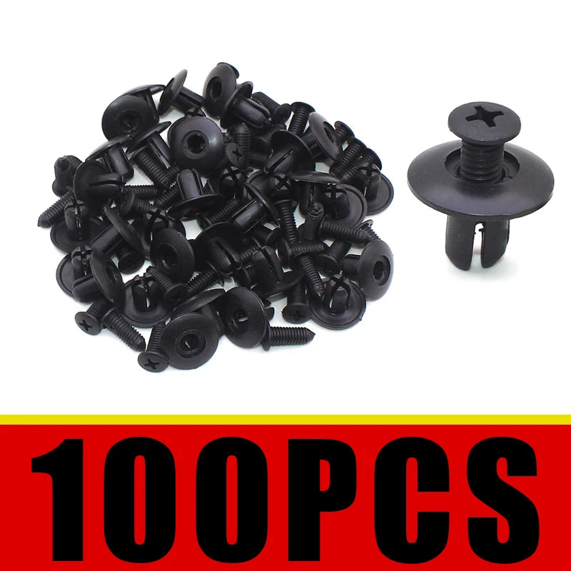 100 peças de rebites de plástico de 8 mm para fixação de para-choques de carro, rebites pretos, clipes de fixação de carro para Toyota Focus, Kia, Nissan, Yamaha