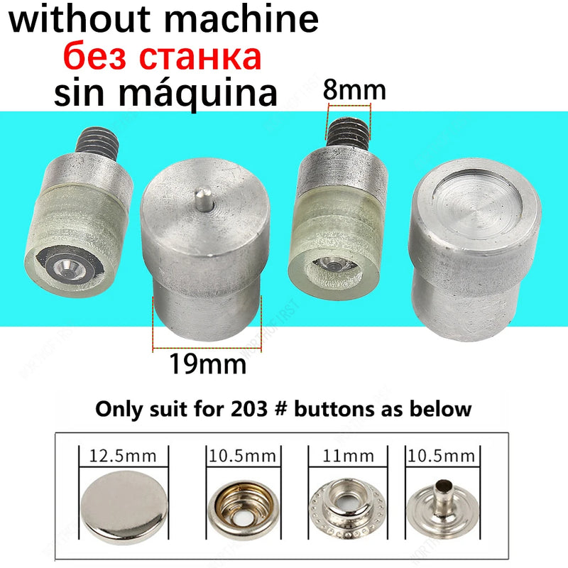 Máquina de prensa manual, molde de metal para botões de pressão, rebites de tampa dupla, ilhós, ilhós, ferramentas, matrizes, acessórios de costura em couro