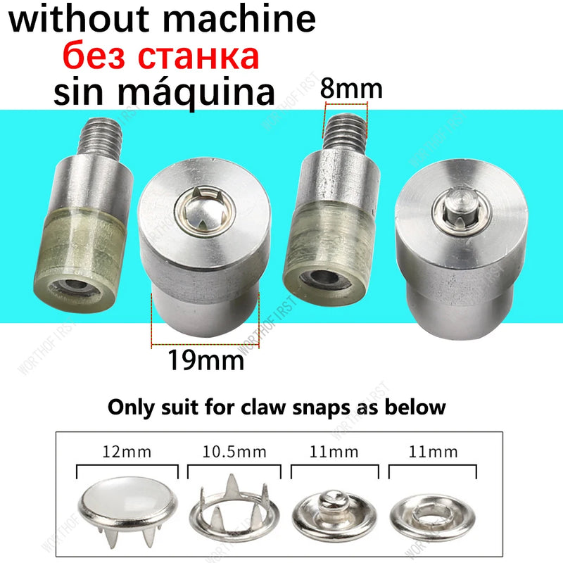 Máquina de prensa manual, molde de metal para botões de pressão, rebites de tampa dupla, ilhós, ilhós, ferramentas, matrizes, acessórios de costura em couro