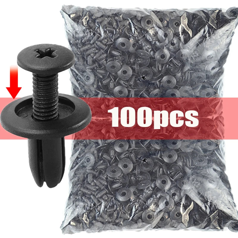 100 peças de rebites de plástico de 8 mm para fixação de para-choques de carro, rebites pretos, clipes de fixação de carro para Toyota Focus, Kia, Nissan, Yamaha