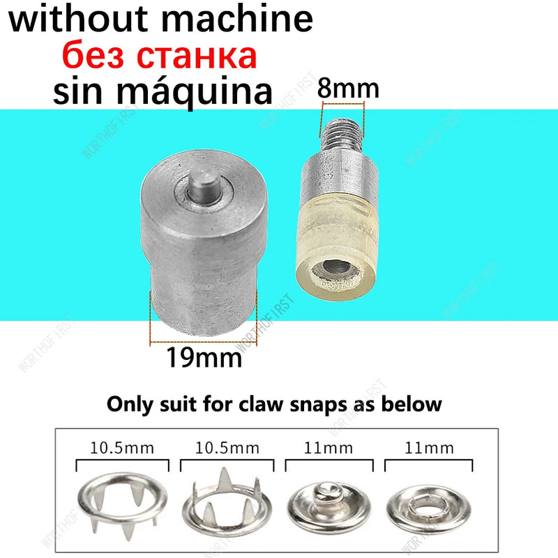 Máquina de prensa manual, molde de metal para botões de pressão, rebites de tampa dupla, ilhós, ilhós, ferramentas, matrizes, acessórios de costura em couro