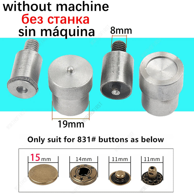 Máquina de prensa manual, molde de metal para botões de pressão, rebites de tampa dupla, ilhós, ilhós, ferramentas, matrizes, acessórios de costura em couro