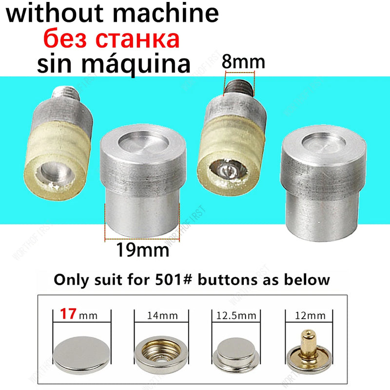 Máquina de prensa manual, molde de metal para botões de pressão, rebites de tampa dupla, ilhós, ilhós, ferramentas, matrizes, acessórios de costura em couro