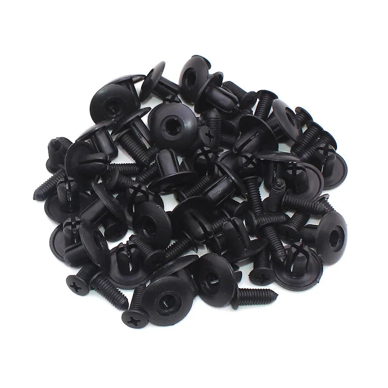100 peças de rebites de plástico de 8 mm para fixação de para-choques de carro, rebites pretos, clipes de fixação de carro para Toyota Focus, Kia, Nissan, Yamaha
