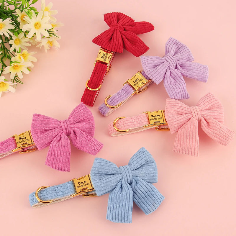 Coleira personalizada para cachorro, gravata borboleta grande, identificação para cachorro de estimação, gravação grátis, laço fofo para cães pequenos e médios, gatos, acessórios para animais de estimação