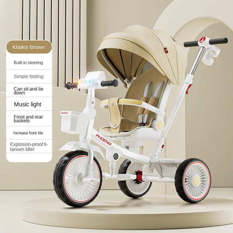 Carrinho de bebê de três rodas com pedal