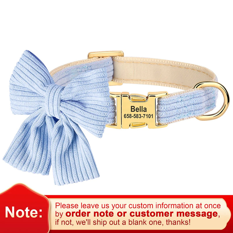 Coleira personalizada para cachorro, gravata borboleta grande, identificação para cachorro de estimação, gravação grátis, laço fofo para cães pequenos e médios, gatos, acessórios para animais de estimação