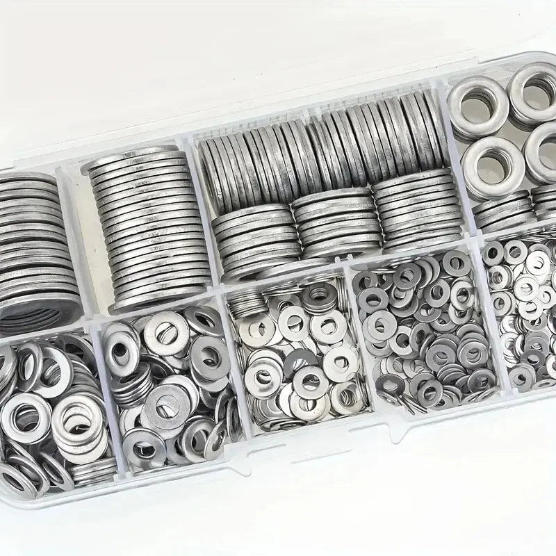 Conjunto de arruelas planas de aço inoxidável 304 com 360/580 peças, perfeito para decoração de casa, reparos de fábrica, cozinhas, lojas e muito mais