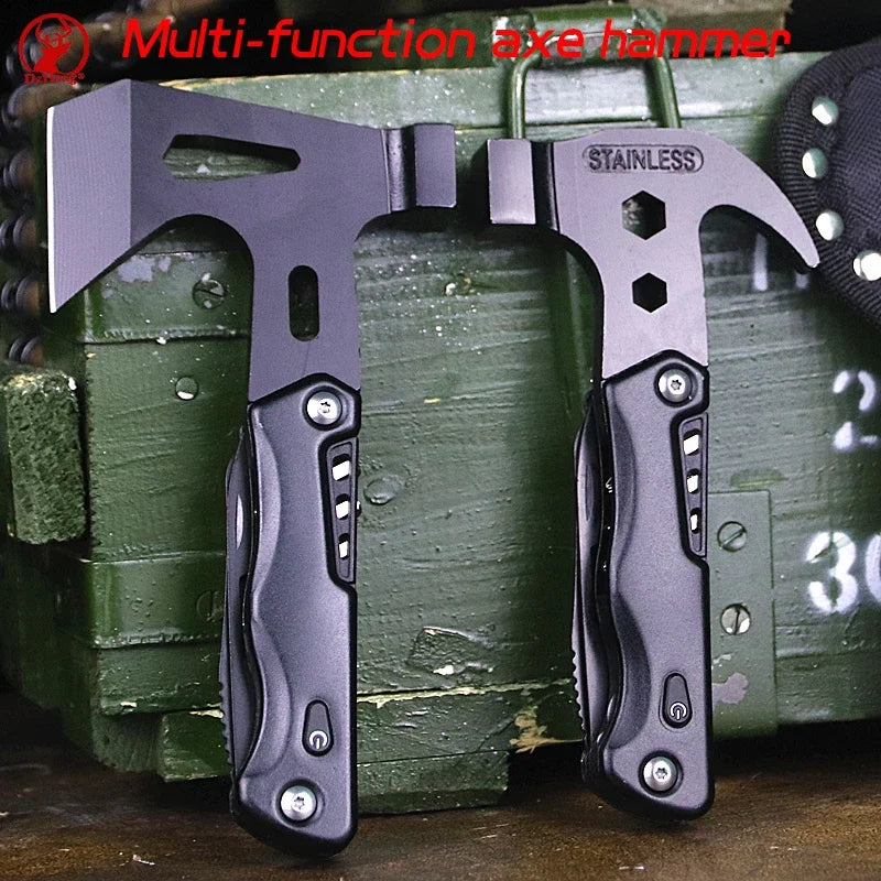 Machado dobrável portátil multifuncional para áreas externas, martelo de aço inoxidável, machado de sobrevivência para acampamento, carro, janela quebrada, ferramenta de martelo